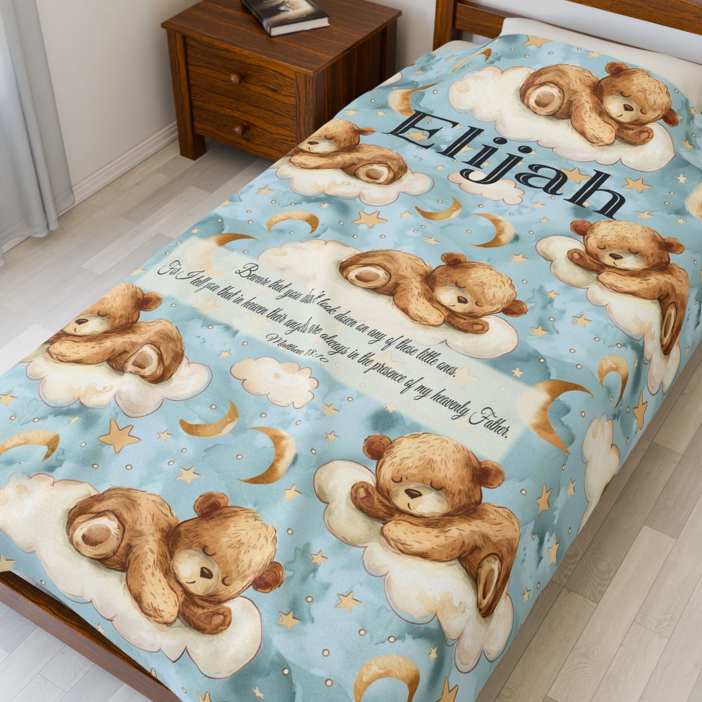 Personalized Sleeping Teddy Bears Blanket, Matthew 18:10