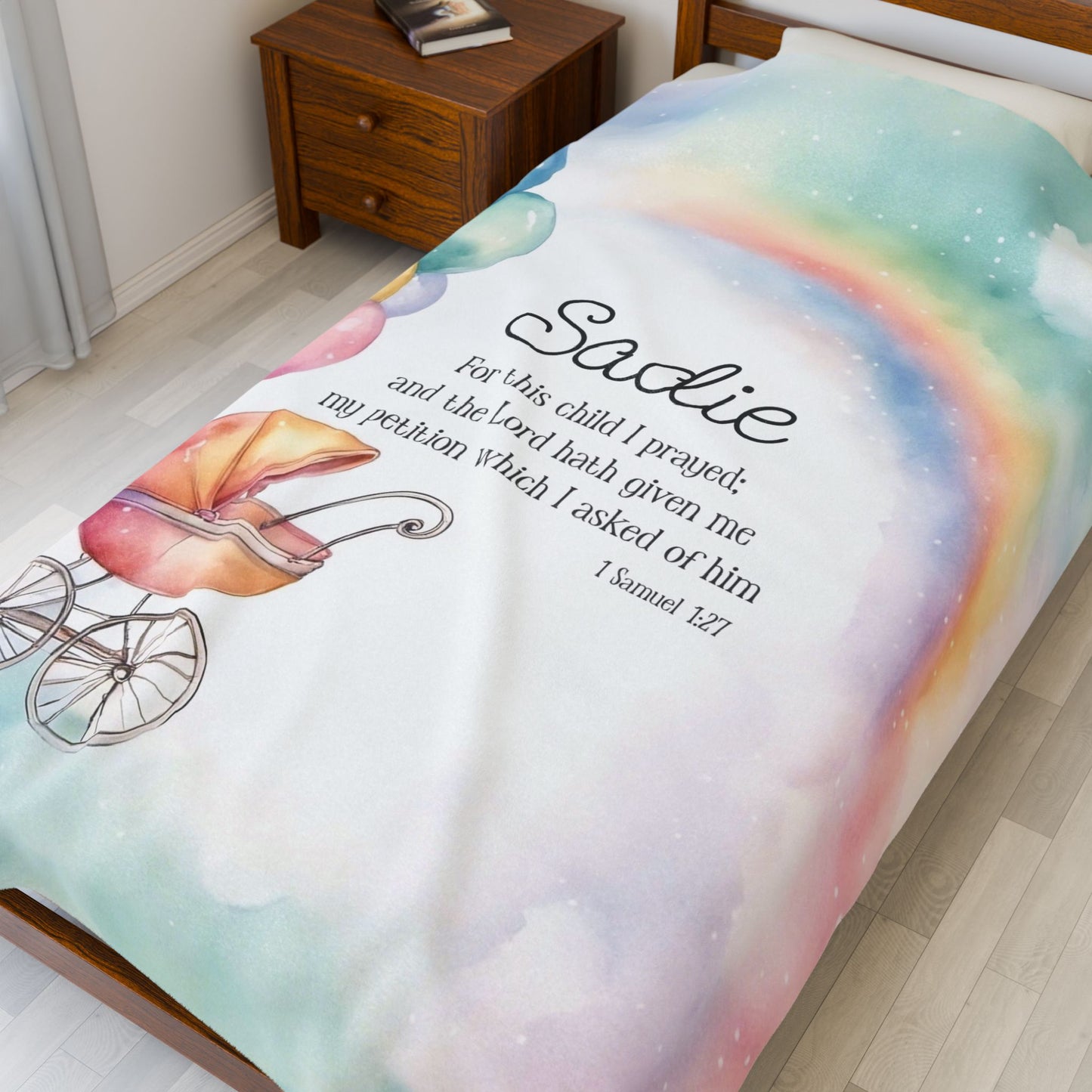 Personalized Rainbow Baby Plush Blanket, For This Child I Have Prayed
