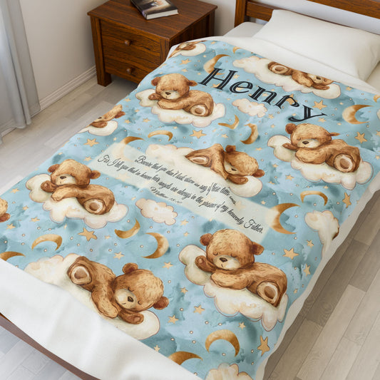 Personalized Sleeping Teddy Bears Blanket, Matthew 18:10