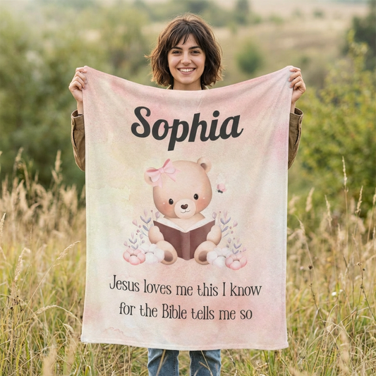 Jesus Loves Me Custom Name Blanket