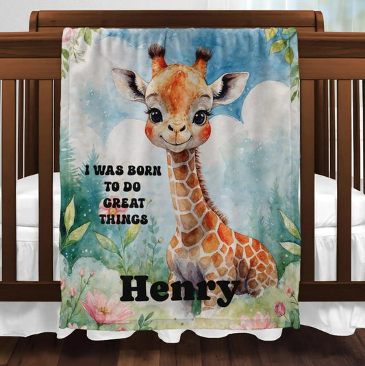 Born to Do Great Things Giraffe Blanket
