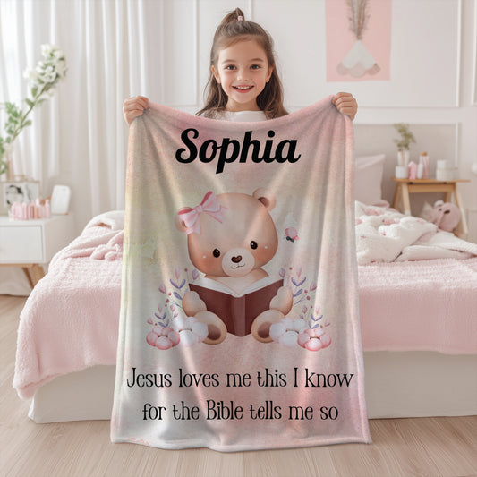 Personalized Jesus Loves Me This I Know Plush Blanket
