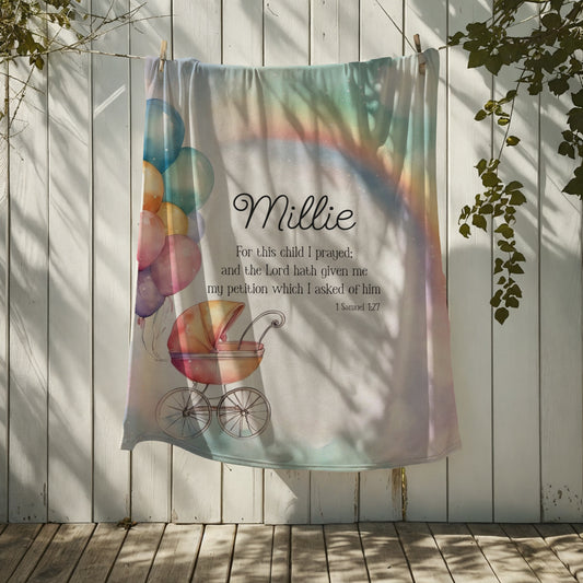 Personalized Rainbow Baby Plush Blanket, For This Child I Have Prayed