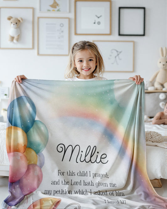 Personalized Rainbow Baby Plush Blanket, For This Child I Have Prayed
